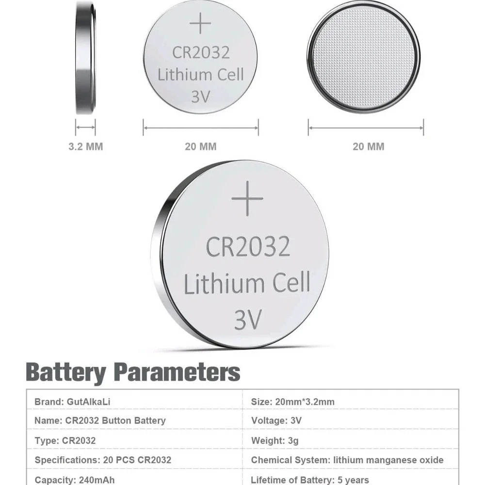 Gutalkali 20 Pack CR2032 Batteries - CR2032 3V Battery - CR 2032, 3 Volt Coin Ba